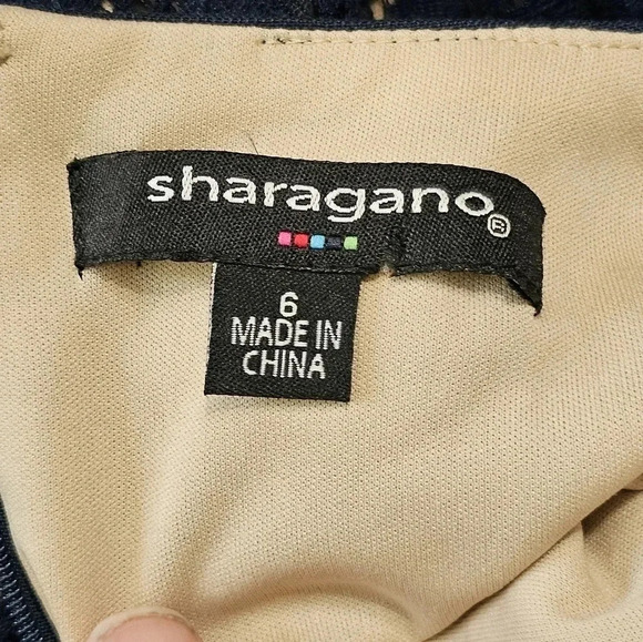 Sharagano Size 6 Navy Gold Diamond Mod Cocktail Shift Dress Retro Glam Luxe - Picture 5 of 8